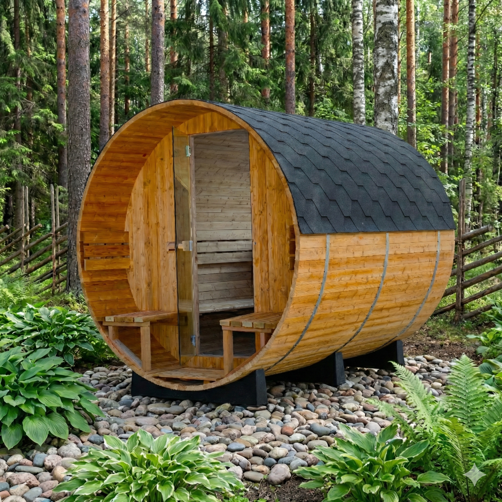 Lerax finská sudová sauna Thermowood 240 poloprosklená zadní stěna