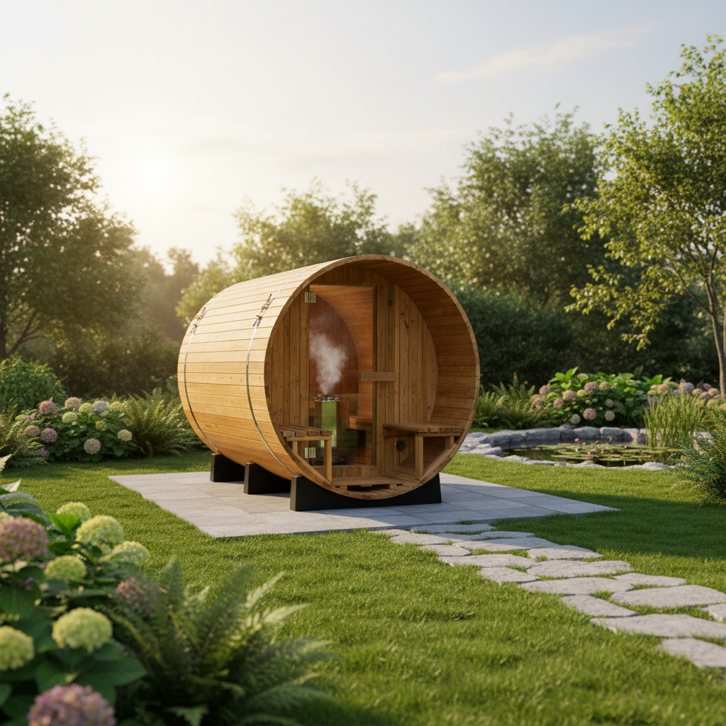 Lerax finská sudová sauna Thermowood 300 poloprosklená zadní stěna
